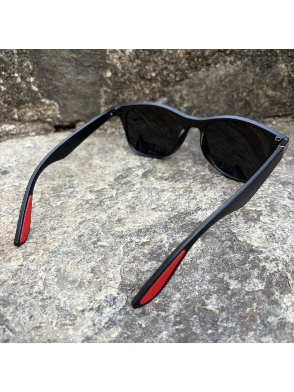 Matte Black Wayfarer Style Sunglasses Red Accent Grip Sport Performance New